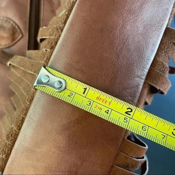 East West Tan Leather Boho Fringe Shoulder Bag Purse Snap Closure Vintage - Picture 15 of 16